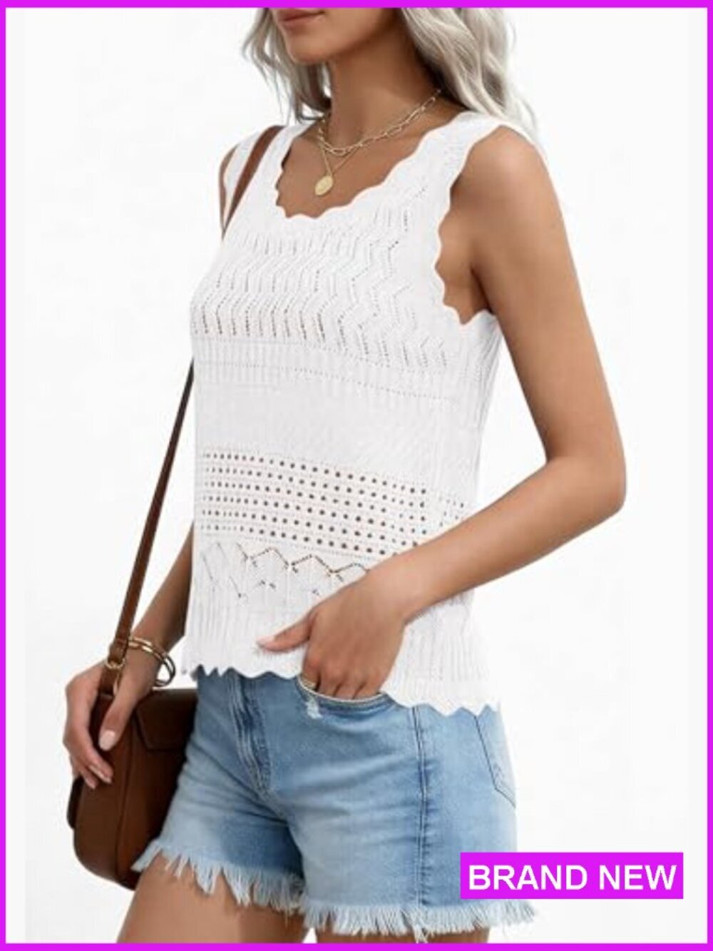 Crochet Tank Top Sleeveless Boho Beach Casual Cute Sweater Vest Summer - Picture 4 of 7
